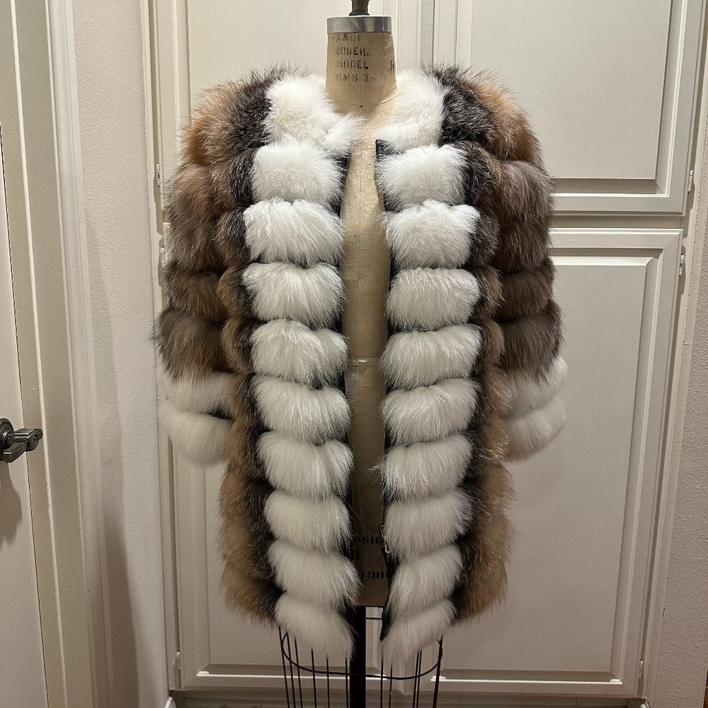 NWOT Onur Fur Convertible Fur Coat - Vest - Jacket brown white sz S